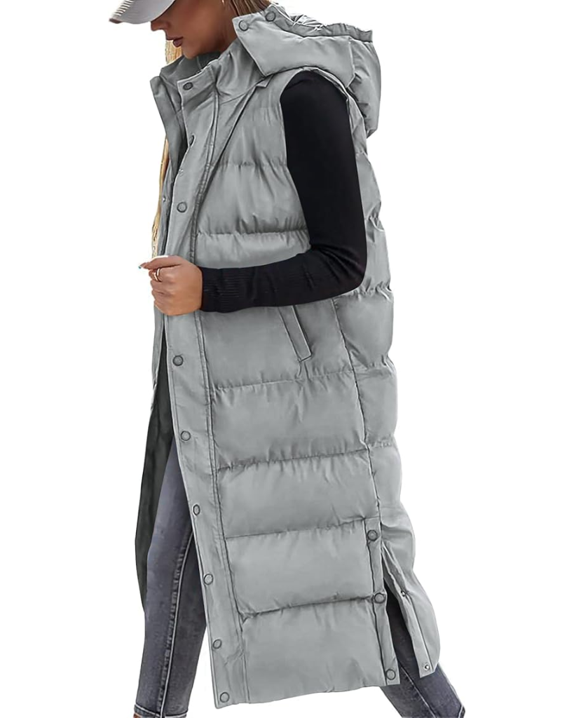 Long Puffer Vest with Hood