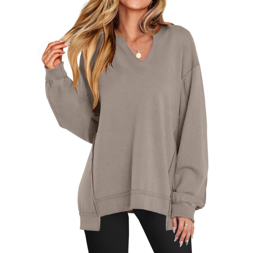 Oversized V-Neck Tunic Sweatshirt