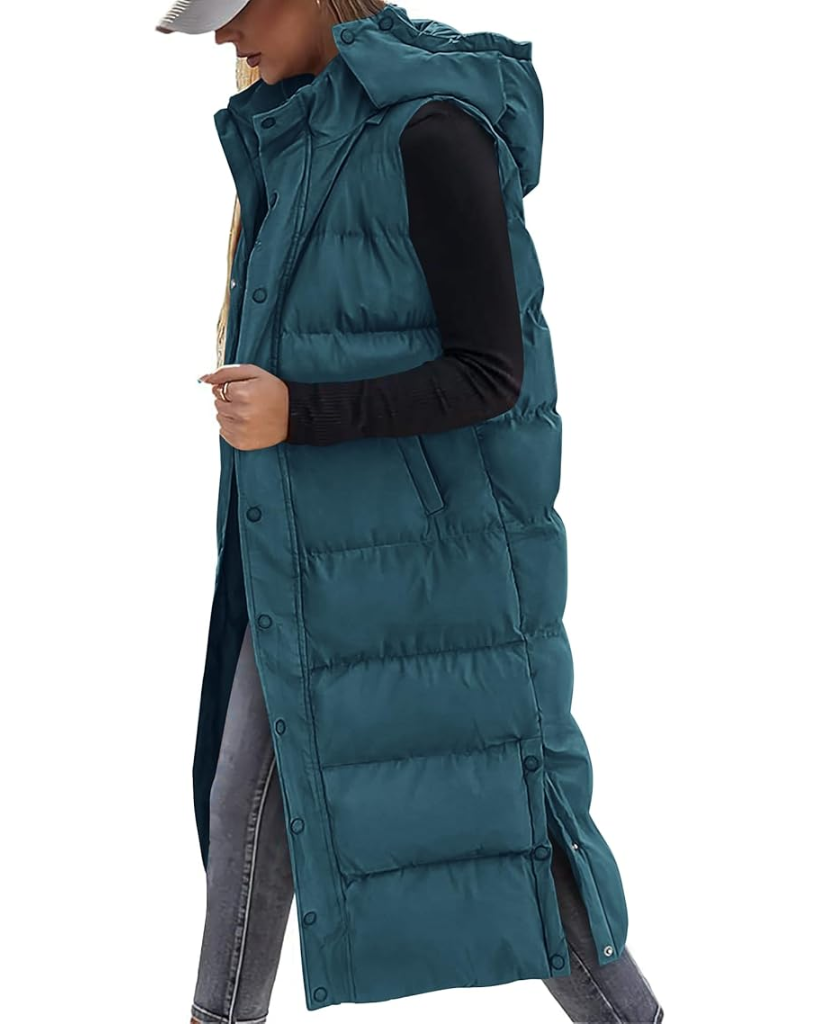 Long Puffer Vest with Hood