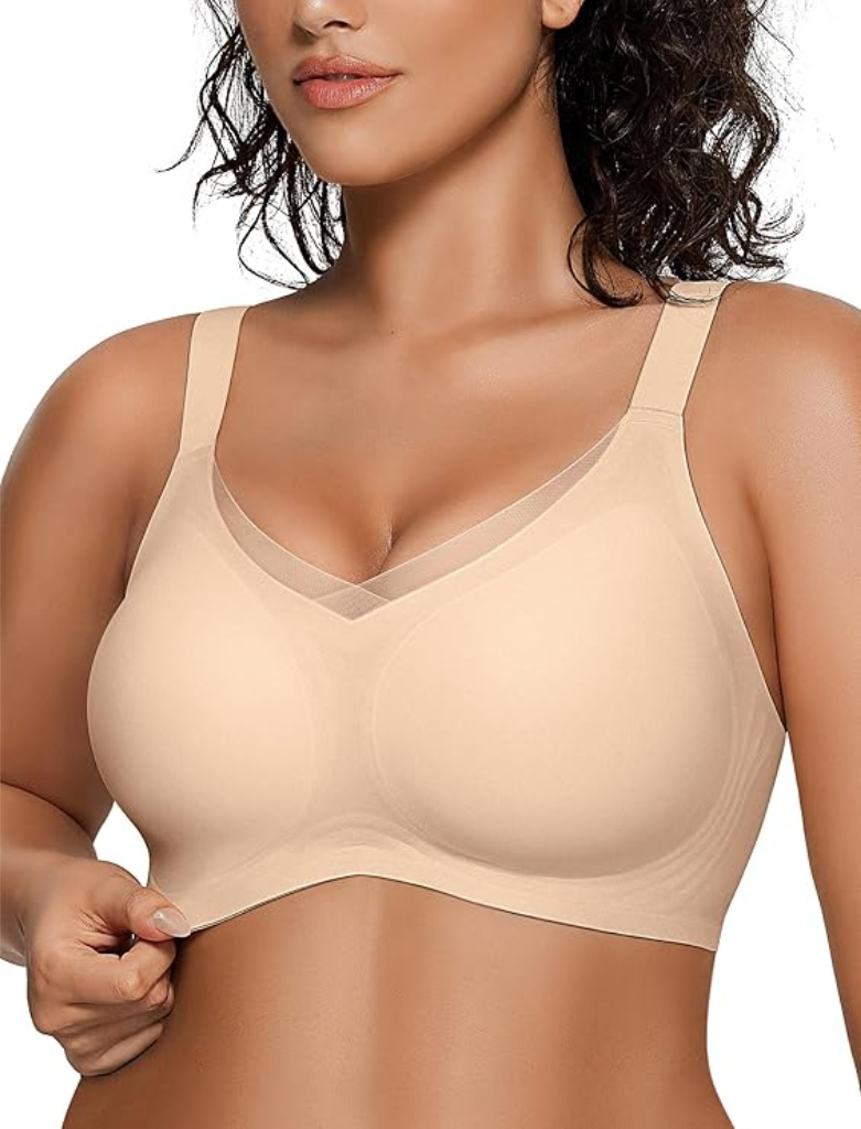 Wireless V Neck Crossover Mesh Bra
