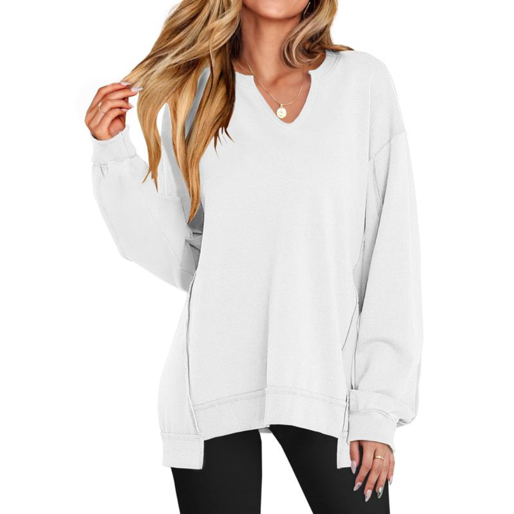 Oversized V-Neck Tunic Sweatshirt