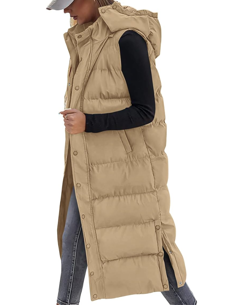 Long Puffer Vest with Hood