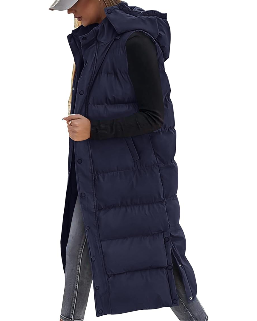 Long Puffer Vest with Hood