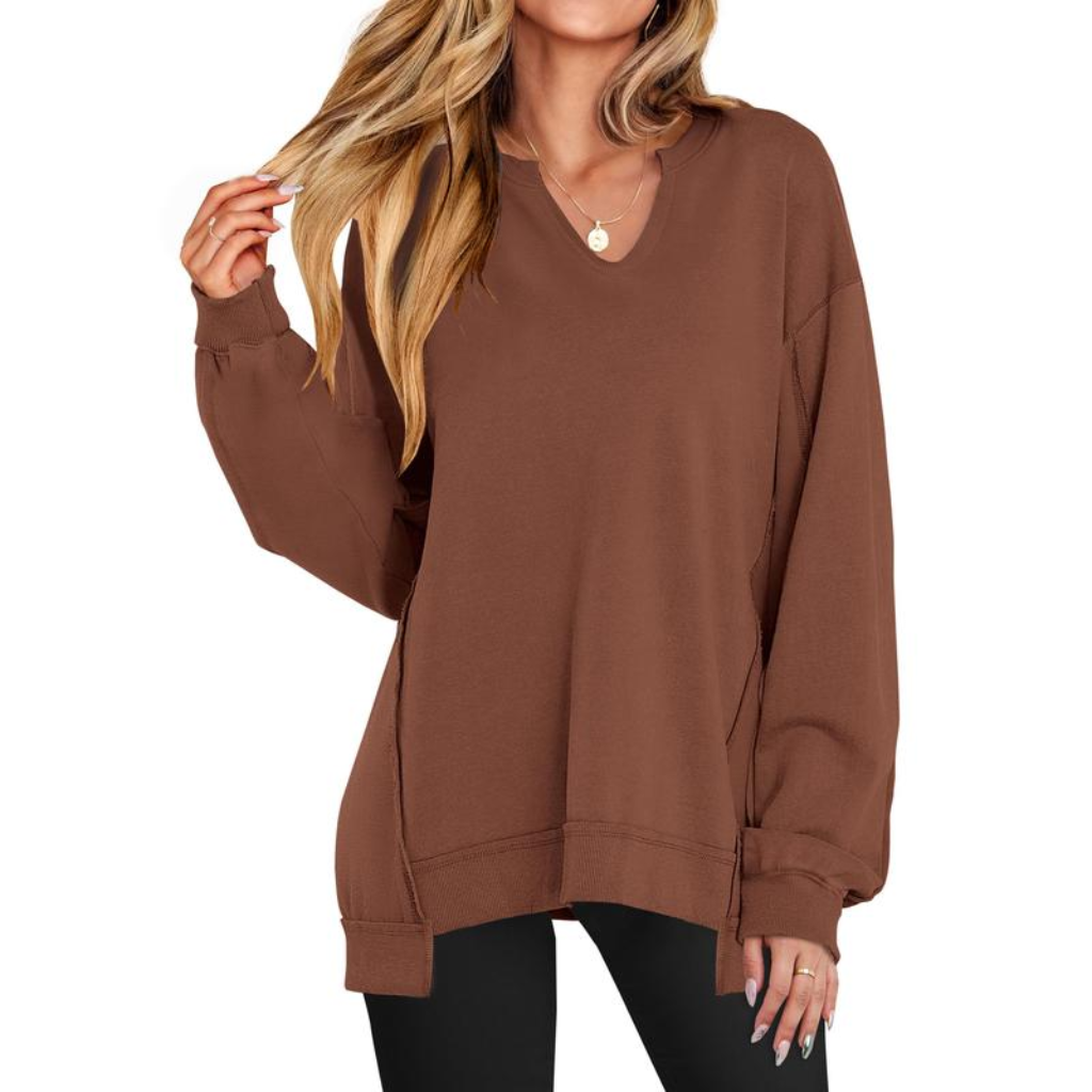 Oversized V-Neck Tunic Sweatshirt