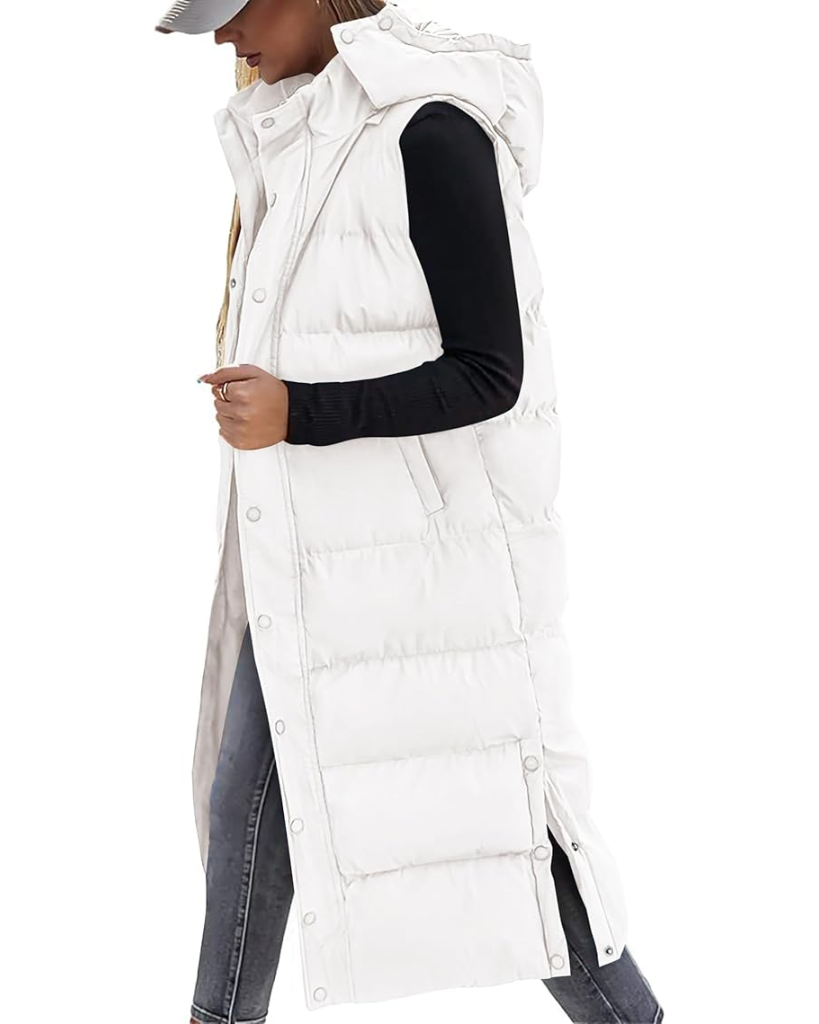 Long Puffer Vest with Hood