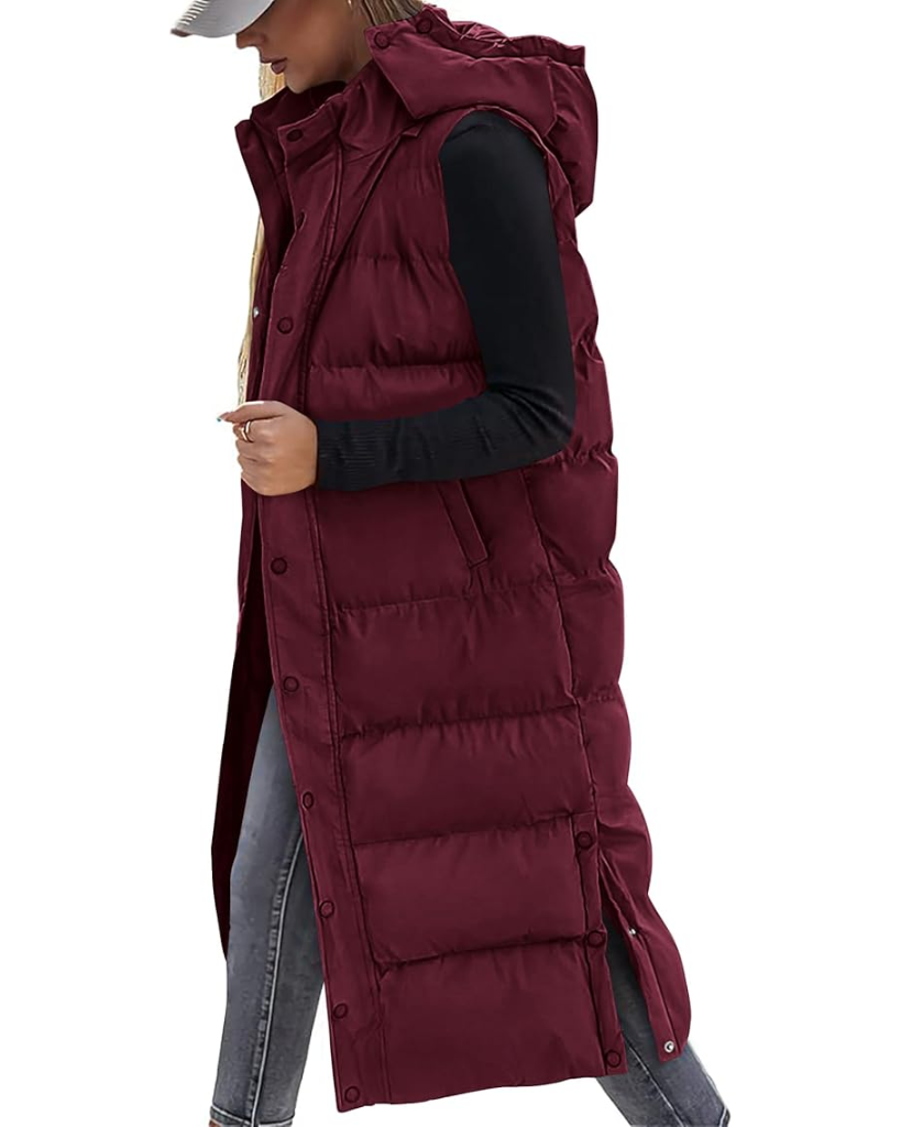 Long Puffer Vest with Hood