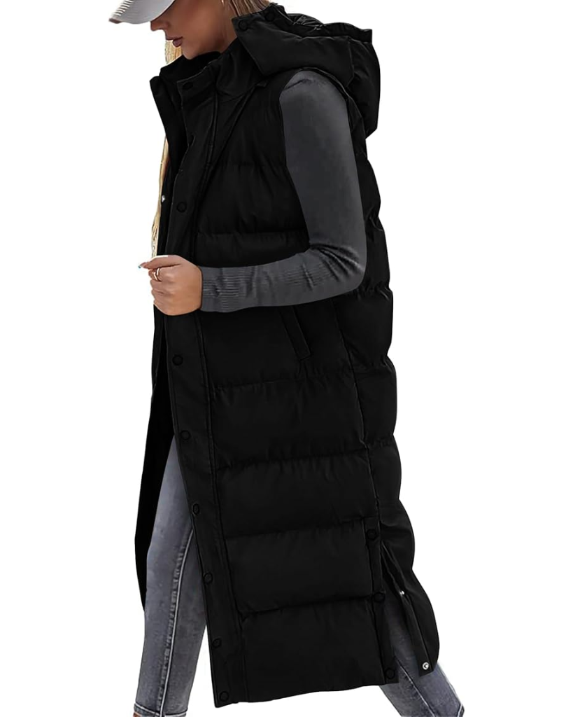 Long Puffer Vest with Hood