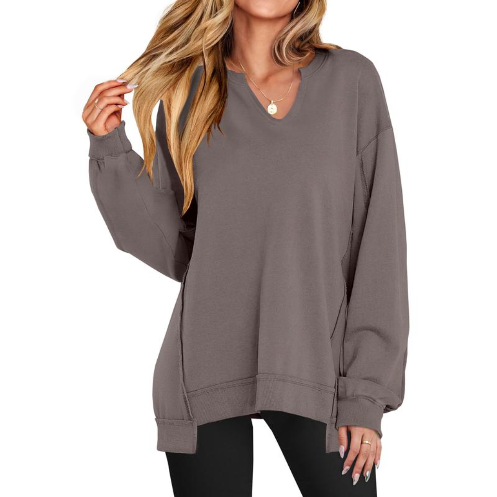 Oversized V-Neck Tunic Sweatshirt