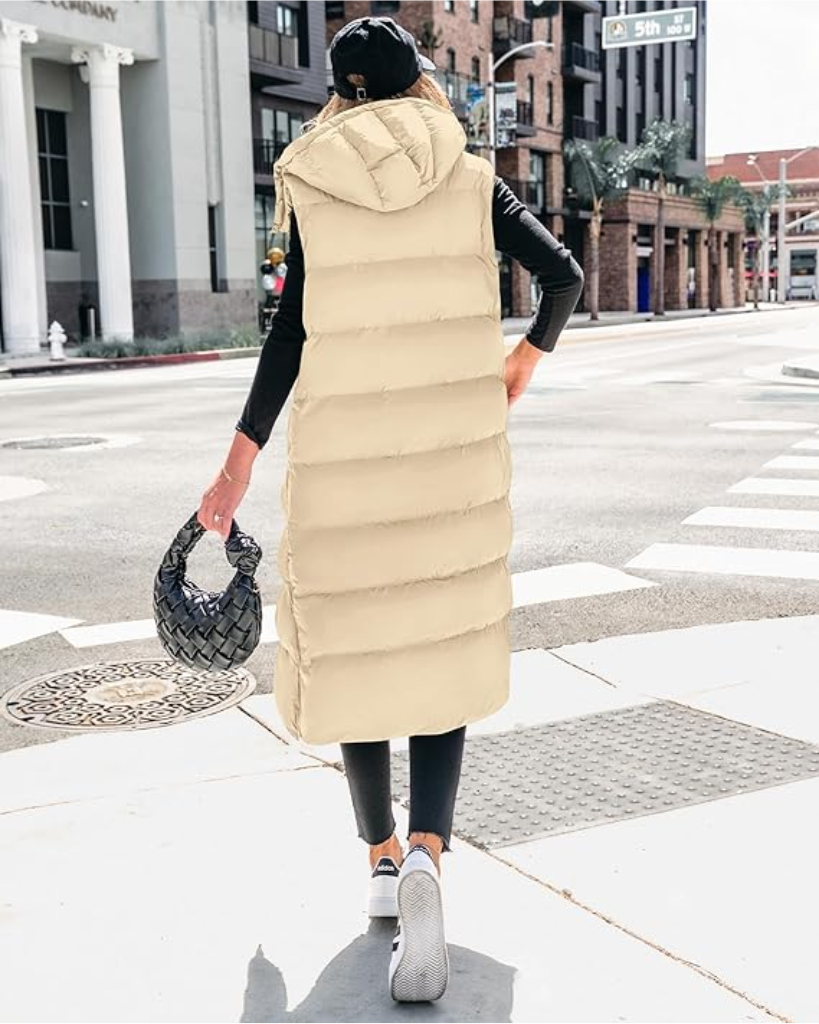 Long Puffer Vest with Hood