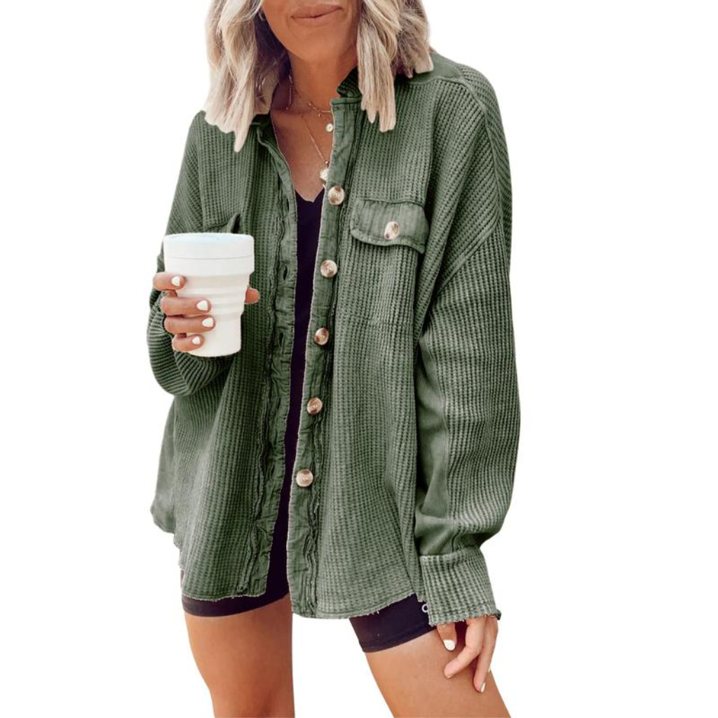 Waffle Knit Button Down Shacket