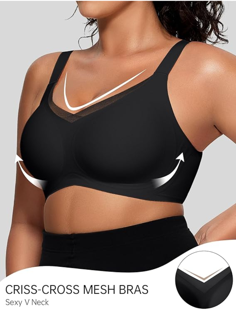 Wireless V Neck Crossover Mesh Bra