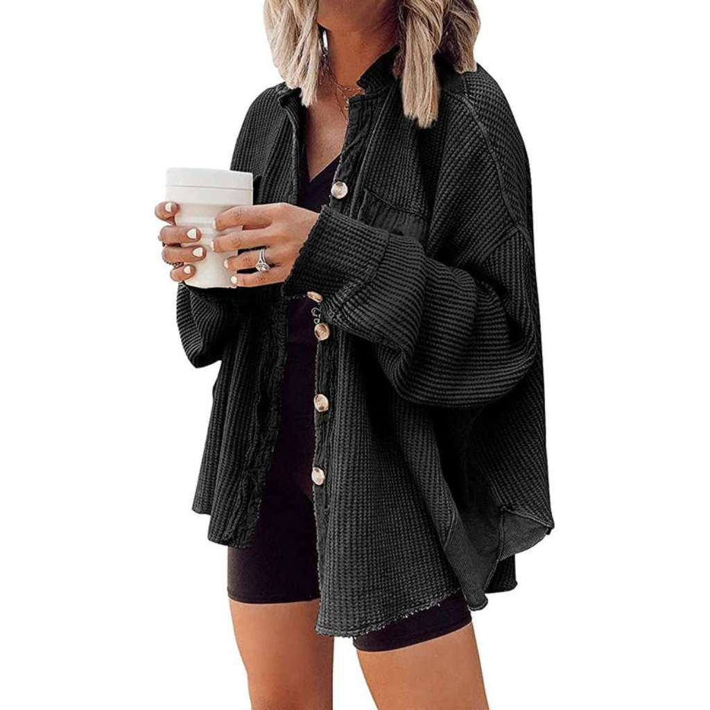 Waffle Knit Button Down Shacket