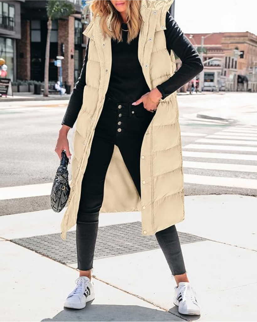 Long Puffer Vest with Hood