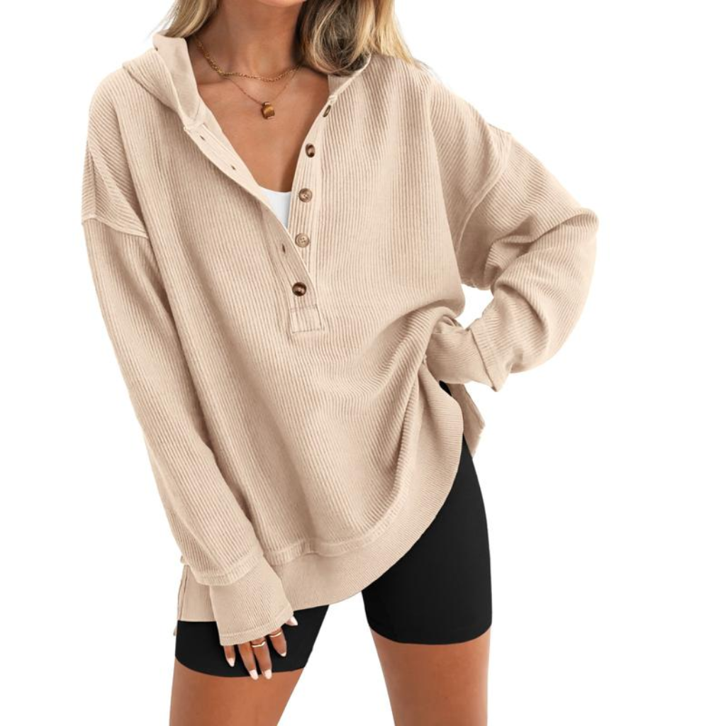 Oversized V-Neck Button-Up Sweatshirt