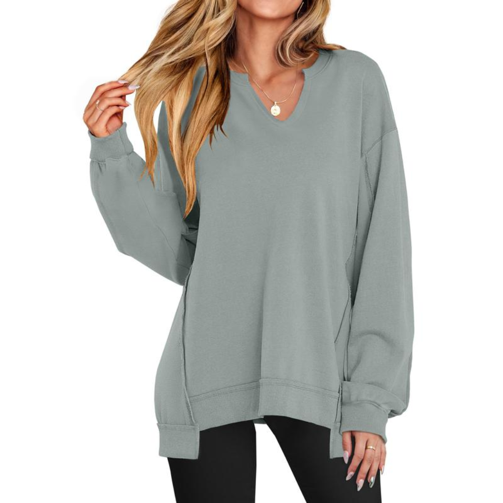 Oversized V-Neck Tunic Sweatshirt