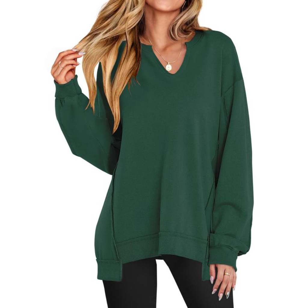 Oversized V-Neck Tunic Sweatshirt