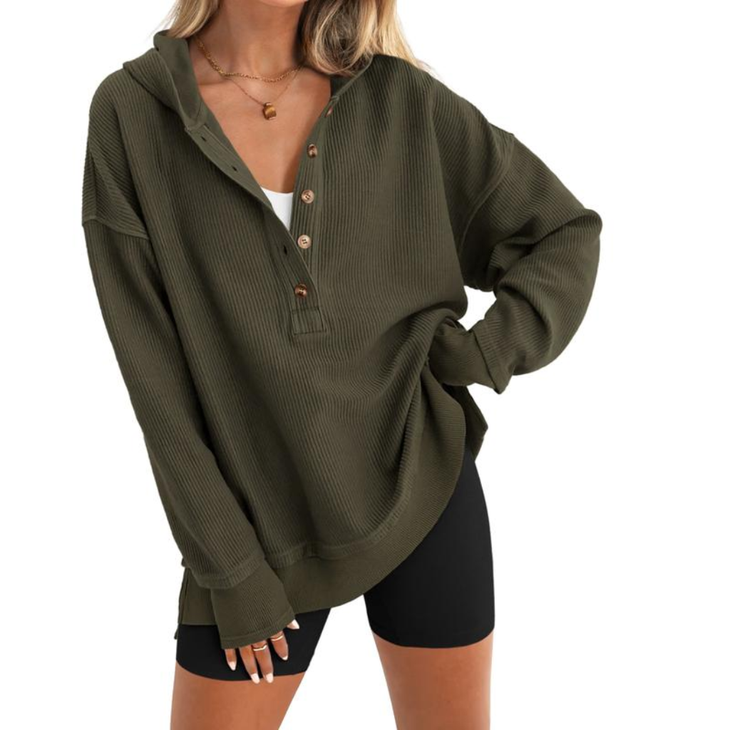 Oversized V-Neck Button-Up Sweatshirt