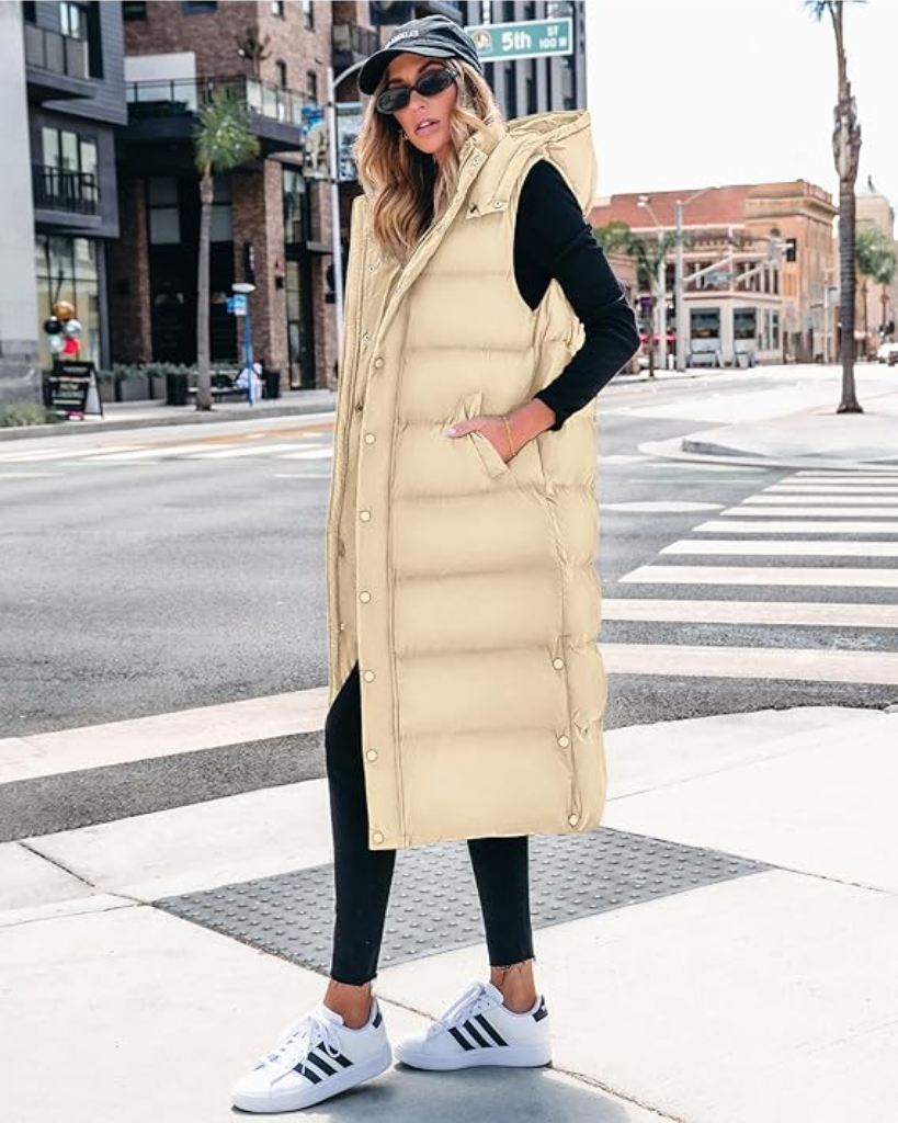 Long Puffer Vest with Hood