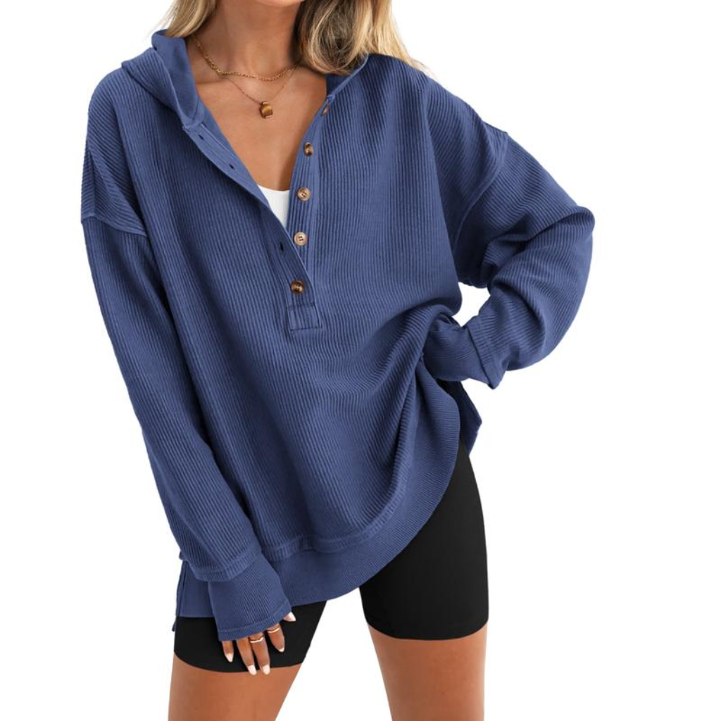 Oversized V-Neck Button-Up Sweatshirt