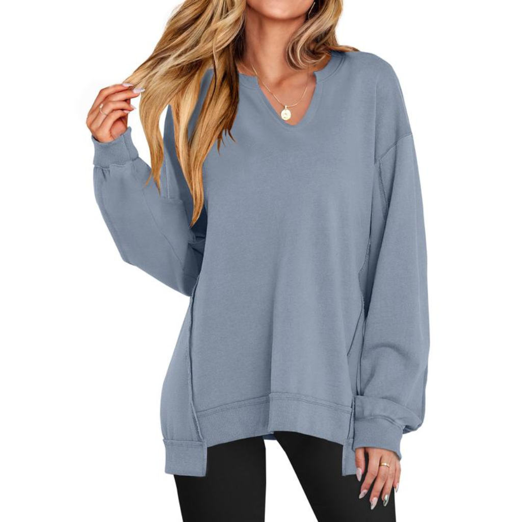 Oversized V-Neck Tunic Sweatshirt