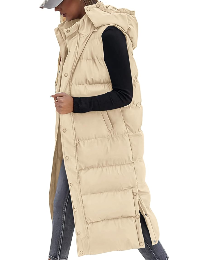 Long Puffer Vest with Hood