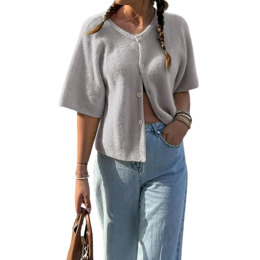 Short Sleeve Button-Up Knit Cardigan