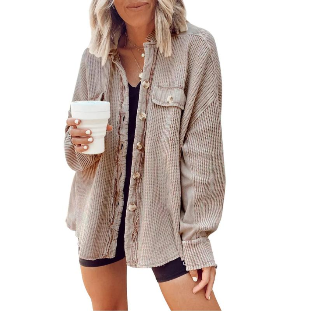 Waffle Knit Button Down Shacket