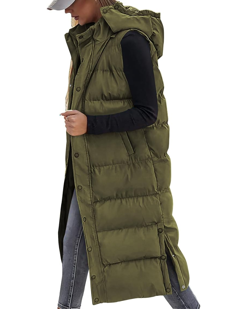 Long Puffer Vest with Hood