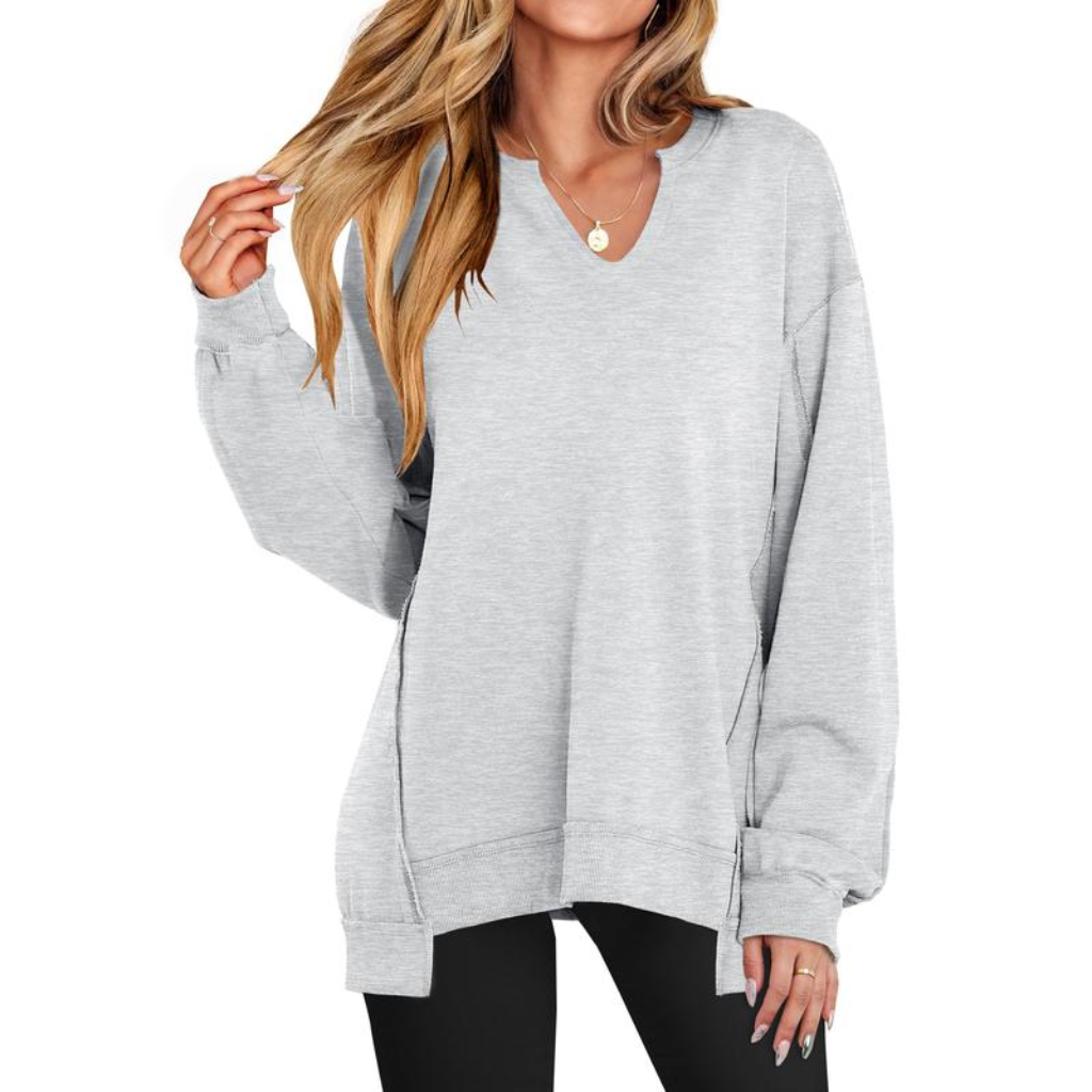 Oversized V-Neck Tunic Sweatshirt
