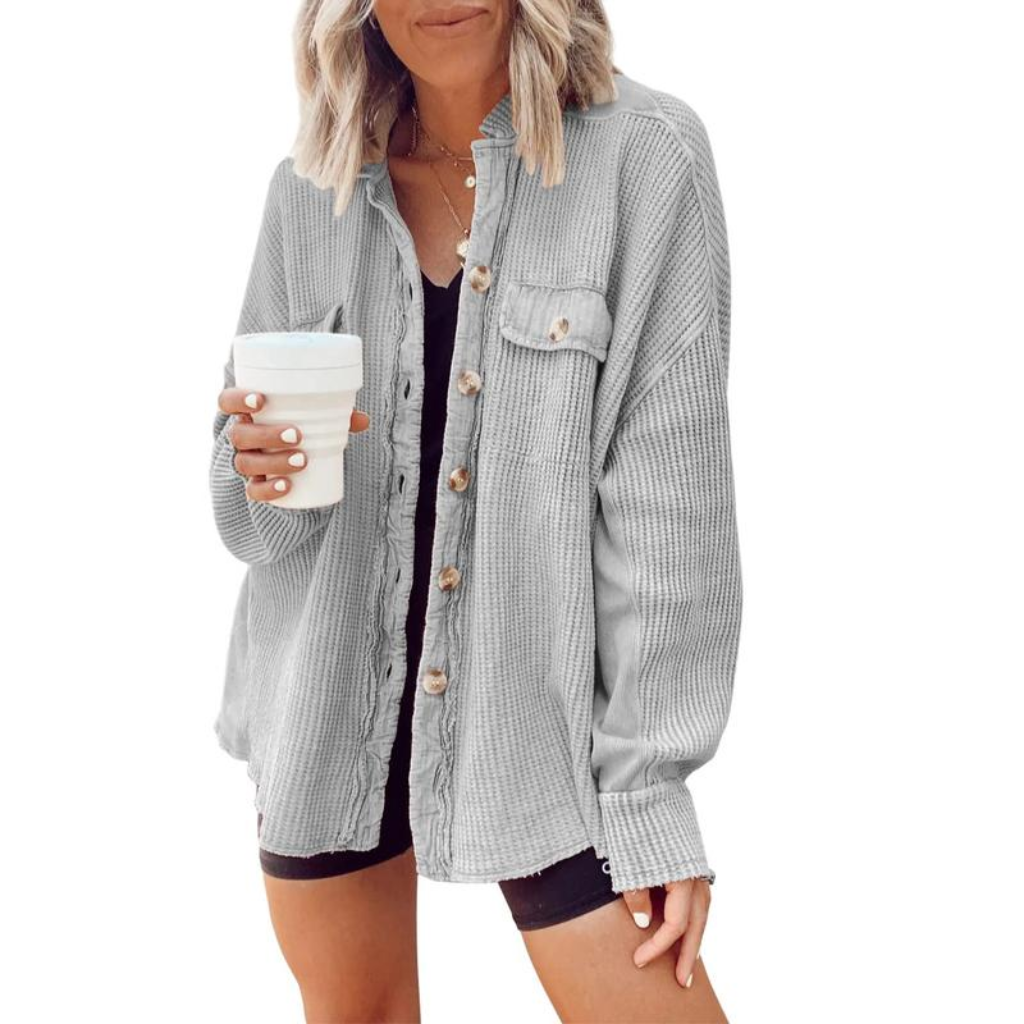 Waffle Knit Button Down Shacket