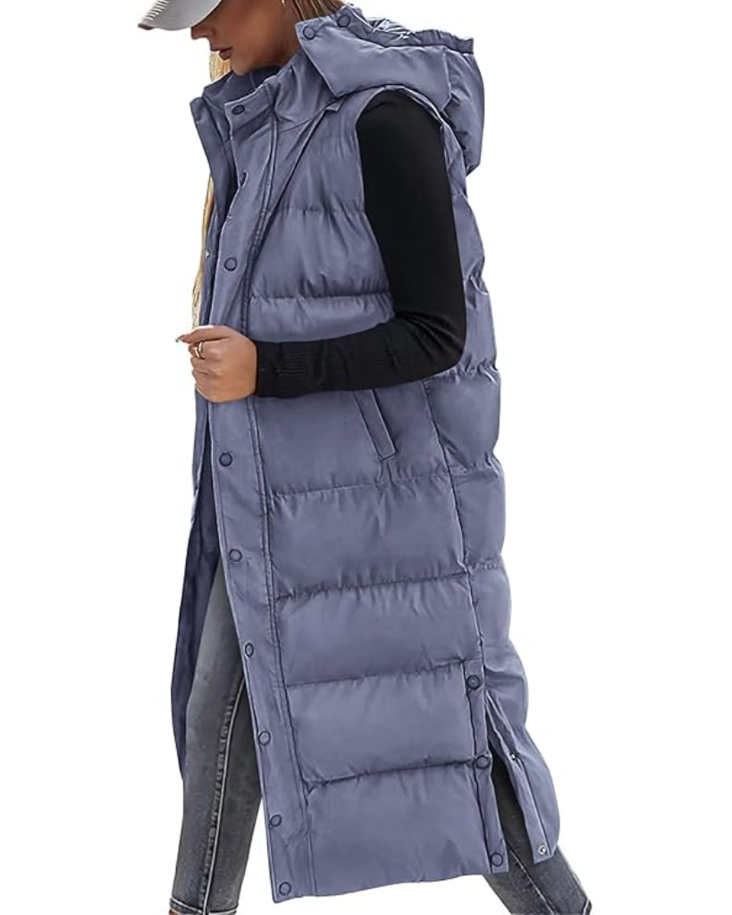 Long Puffer Vest with Hood