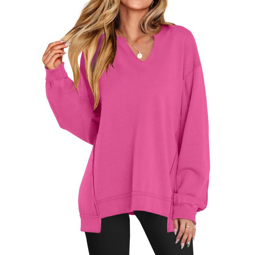 Oversized V-Neck Tunic Sweatshirt