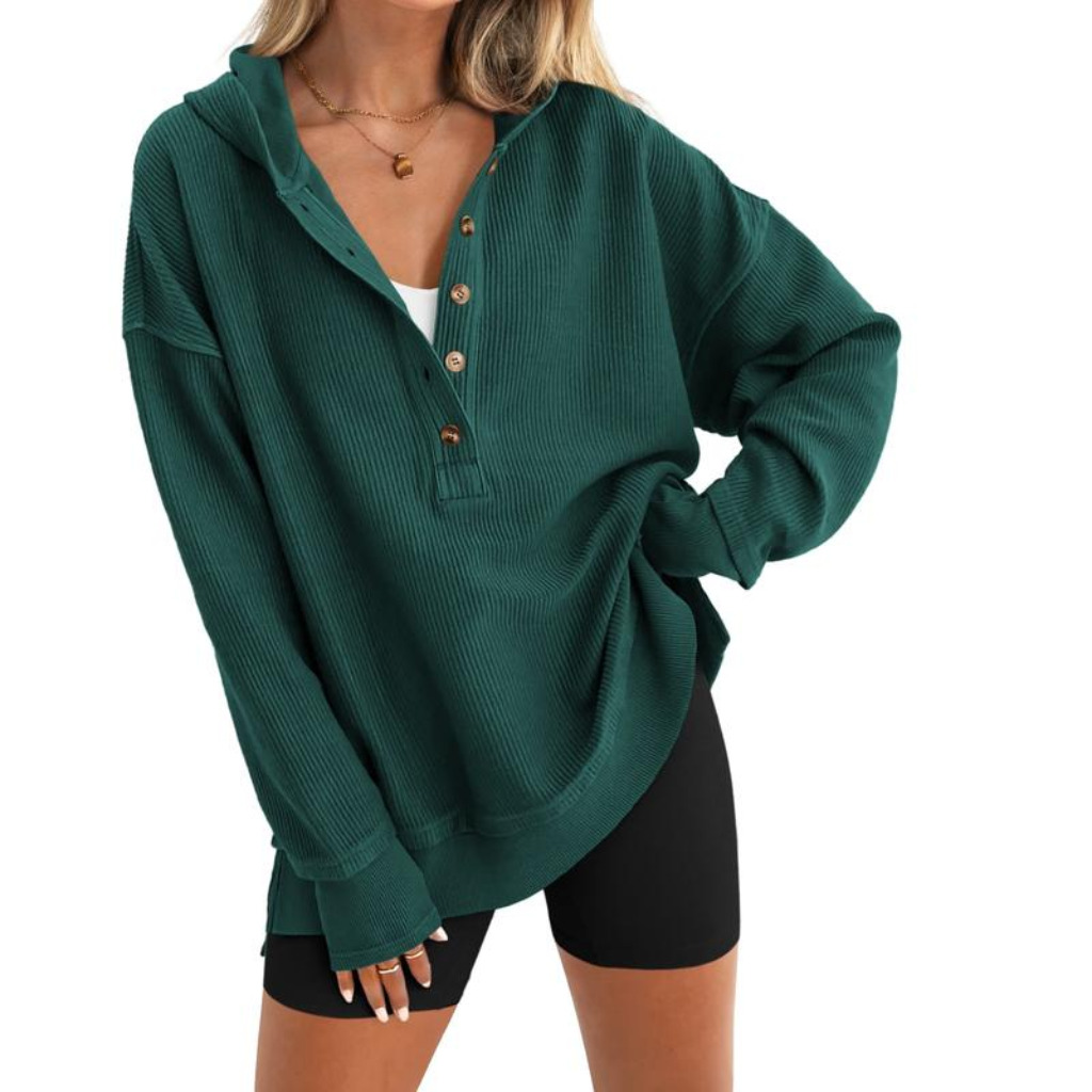 Oversized V-Neck Button-Up Sweatshirt
