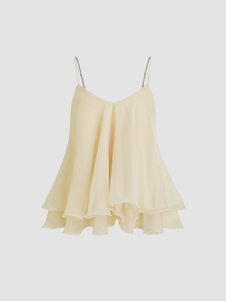 Ruffle Hem Knotted Layered Mesh Cami Top