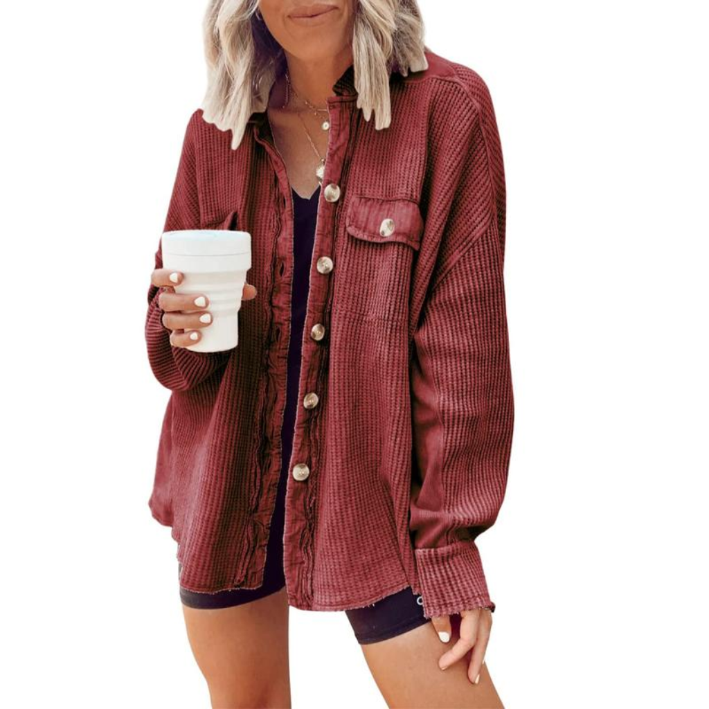 Waffle Knit Button Down Shacket