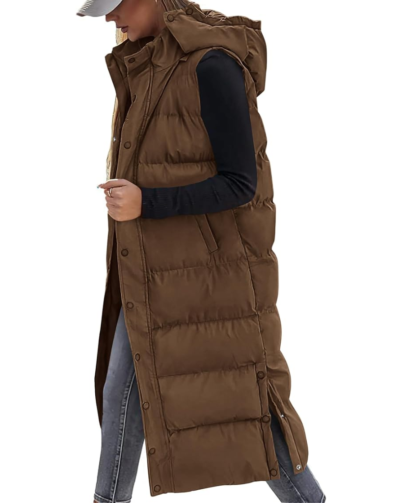 Long Puffer Vest with Hood