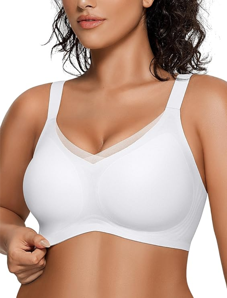 Wireless V Neck Crossover Mesh Bra