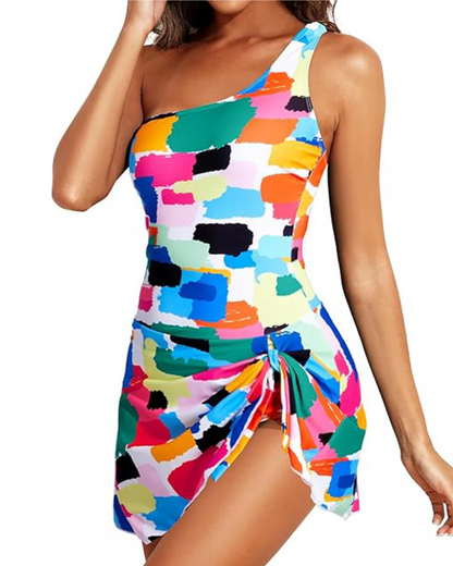 Adorella® One-Shoulder Skirted Swimdress
