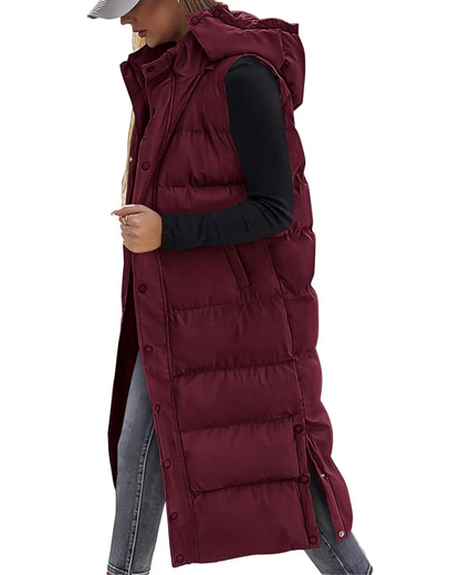 Long Puffer Vest with Hood