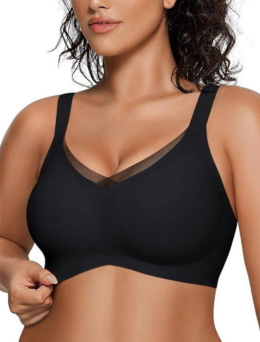 Wireless V Neck Crossover Mesh Bra