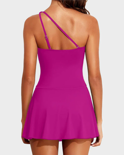 Adorella® One-Shoulder Skirted Swimdress