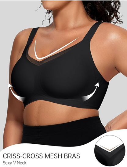 Wireless V Neck Crossover Mesh Bra