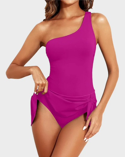 Adorella® One-Shoulder Skirted Swimdress