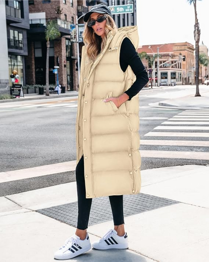 Long Puffer Vest with Hood