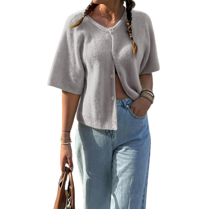 Short Sleeve Button-Up Knit Cardigan