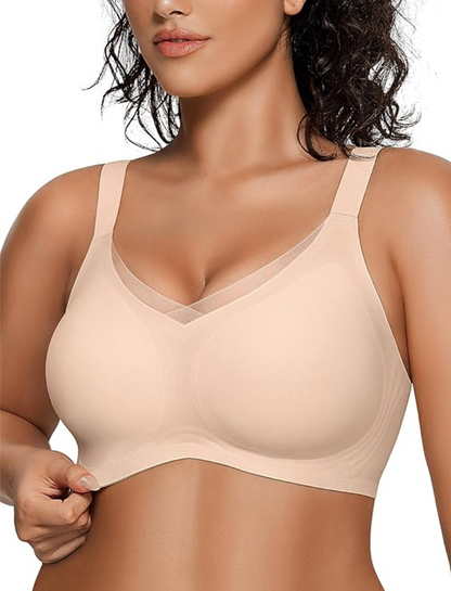 Wireless V Neck Crossover Mesh Bra