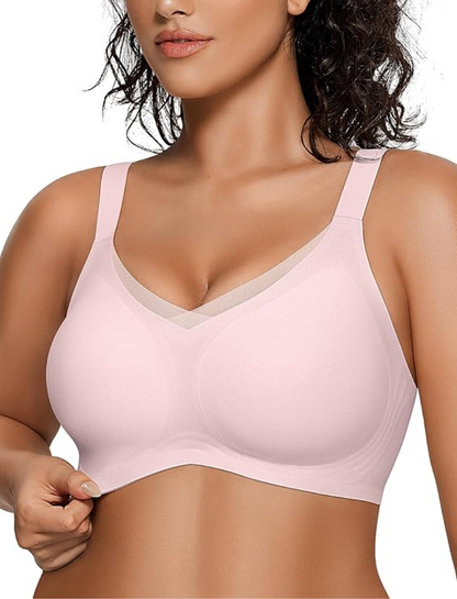 Wireless V Neck Crossover Mesh Bra